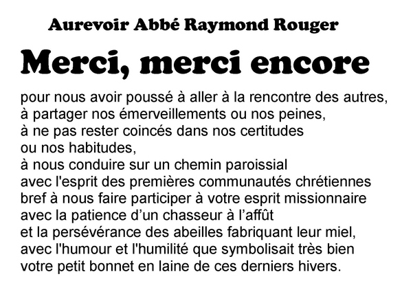 Merci  l'abb Raymond Rouger  Arliquet, Aixe-sur-Vienne