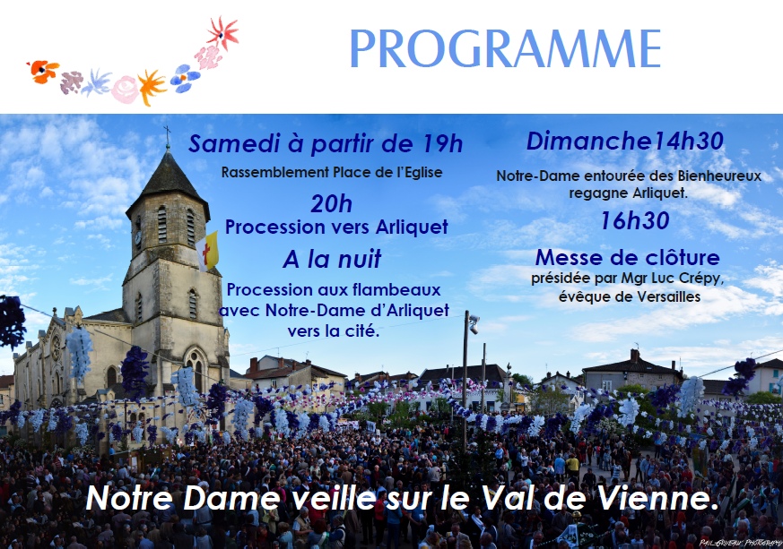 Ostensions 2023 Aixe-sur-Vienne - rendez-vous le 20 mai 2023  partie de 19h place de l'glise - Retour le 21 mai 2023 dpart  14h30 de l'glise Ste-Croix - Messe  Arliquet 16h